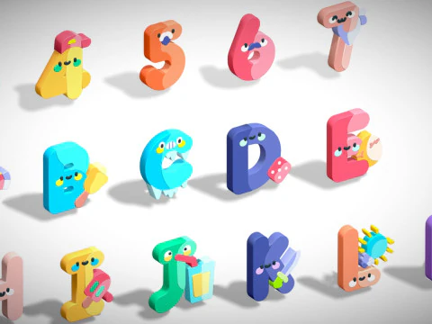 Toon Alphabets Numbers - Low Poly Cartoon Pack 1 - Kids Learning 3D Assets 3D Model