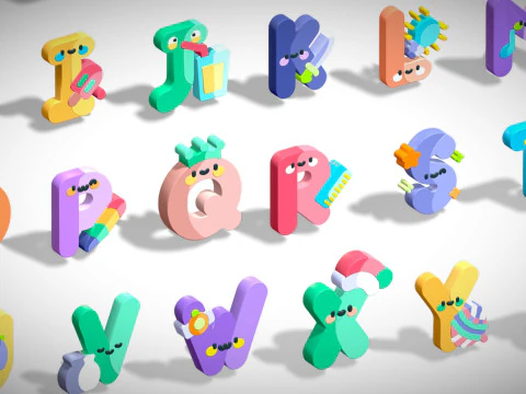 Toon Alphabets Numbers - Low Poly Cartoon Pack 1 - Kids Learning 3D Assets 3D Model