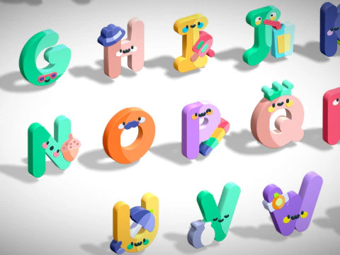 Toon Alphabets Numbers - Low Poly Cartoon Pack 1 - Kids Learning 3D Assets 3D Model