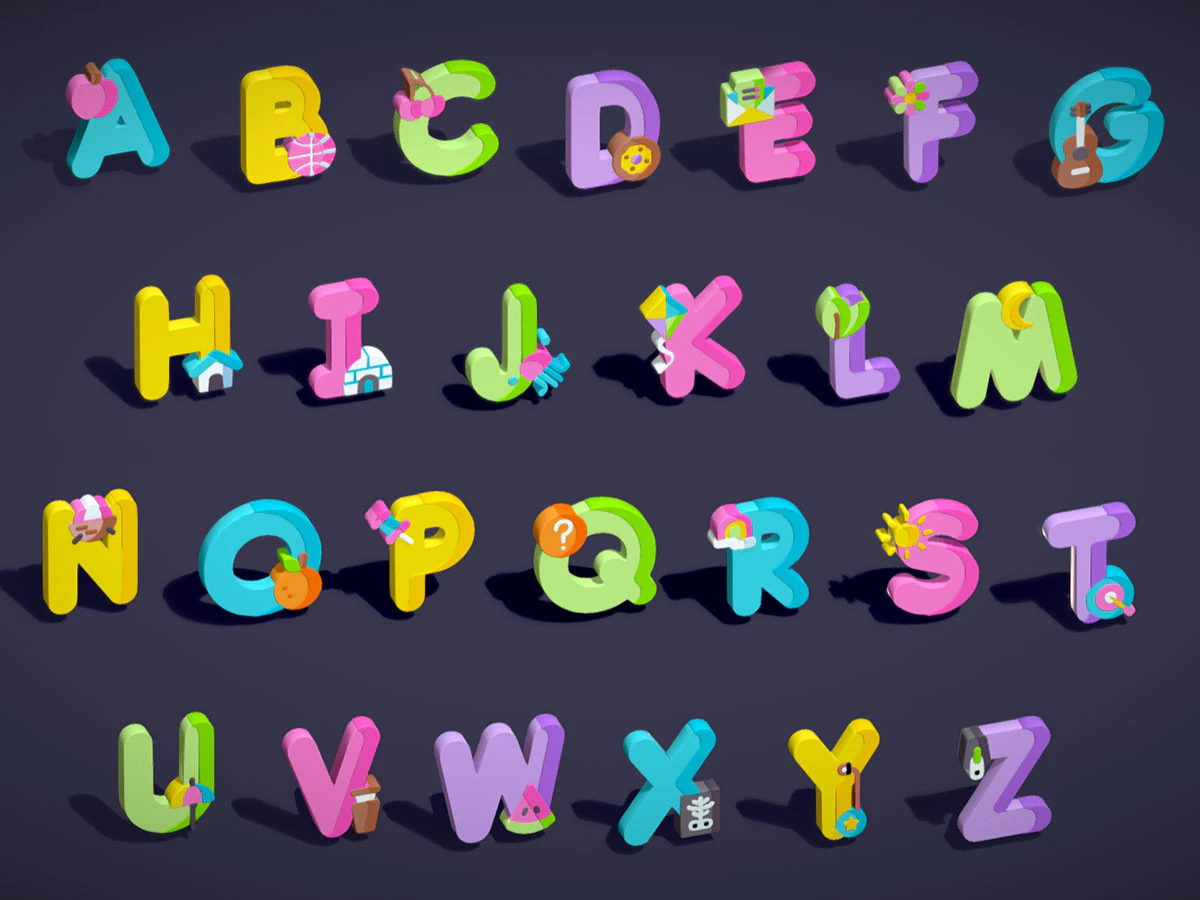 Toon Alphabets - Low Poly Cartoon Pack 2 - Kids Learning 3D Assets - Letters 3D Model .c4d .max .obj .3ds .fbx .stl .blend 
