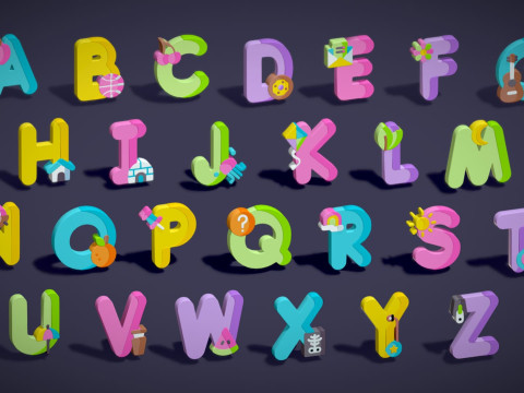 Toon Alphabets - Low Poly Cartoon Pack 2 - Kids Learning 3D Assets - Letters 3D Model