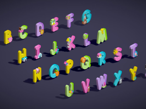 Toon Alphabets - Low Poly Cartoon Pack 2 - Kids Learning 3D Assets - Letters 3D Model