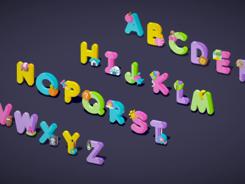 Toon Alphabets - Low Poly Cartoon Pack 2 - Kids Learning 3D Assets - Letters 3D Model
