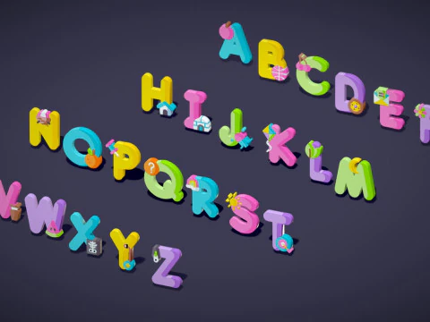 Toon Alphabets - Low Poly Cartoon Pack 2 - Kids Learning 3D Assets - Letters 3D Model