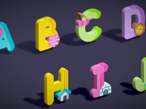 Toon Alphabets - Low Poly Cartoon Pack 2 - Kids Learning 3D Assets - Letters 3D Model