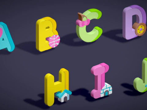 Toon Alphabets - Low Poly Cartoon Pack 2 - Kids Learning 3D Assets - Letters 3D Model