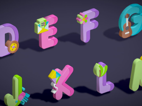 Toon Alphabets - Low Poly Cartoon Pack 2 - Kids Learning 3D Assets - Letters 3D Model