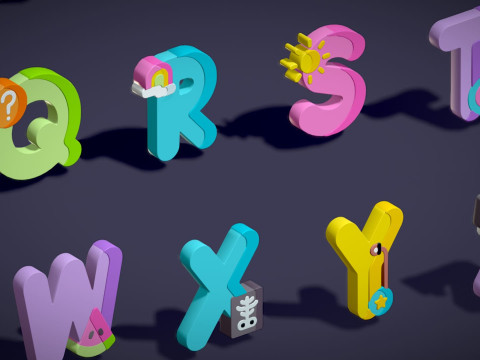 Toon Alphabets - Low Poly Cartoon Pack 2 - Kids Learning 3D Assets - Letters 3D Model