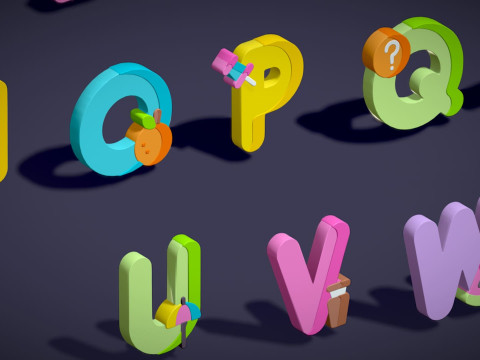 Toon Alphabets - Low Poly Cartoon Pack 2 - Kids Learning 3D Assets - Letters 3D Model
