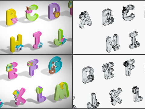 Toon Alphabets - Low Poly Cartoon Pack 2 - Kids Learning 3D Assets - Letters 3D Model