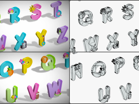 Toon Alphabets - Low Poly Cartoon Pack 2 - Kids Learning 3D Assets - Letters 3D Model