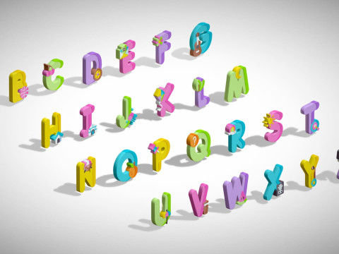 Toon Alphabets - Low Poly Cartoon Pack 2 - Kids Learning 3D Assets - Letters 3D Model