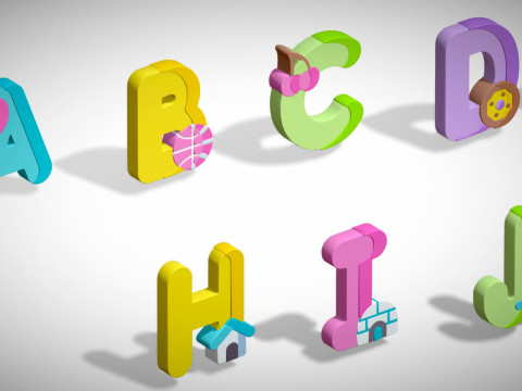 Toon Alphabets - Low Poly Cartoon Pack 2 - Kids Learning 3D Assets - Letters 3D Model