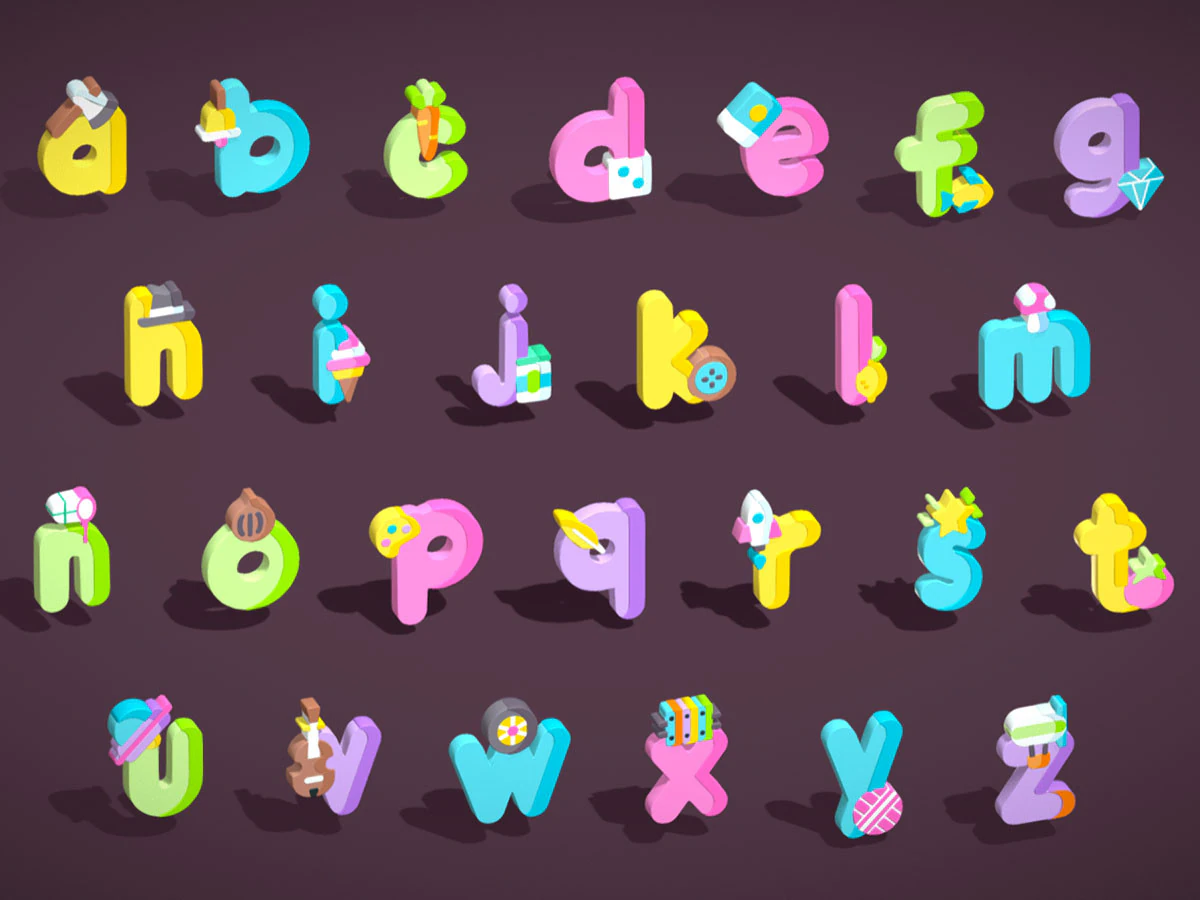 Toon Alphabets - Low Poly Cartoon Pack 3 - Kids Learning 3D Assets - Letters 3D Model .c4d .max .obj .3ds .fbx .stl .blend