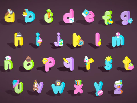 Toon Alphabets - Low Poly Cartoon Pack 3 - Crian&ccedil;as aprendendo recursos 3D - Letras Modelo 3D
