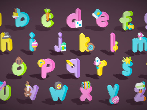 Alfabety Toon - pakiet kreskówek Low Poly 3 - dzieci uczące się zasobów 3D - litery Model 3D