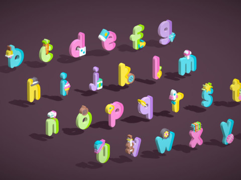 Alfabety Toon - pakiet kreskówek Low Poly 3 - dzieci uczące się zasobów 3D - litery Model 3D