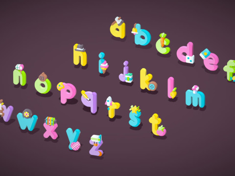 Alfabety Toon - pakiet kreskówek Low Poly 3 - dzieci uczące się zasobów 3D - litery Model 3D