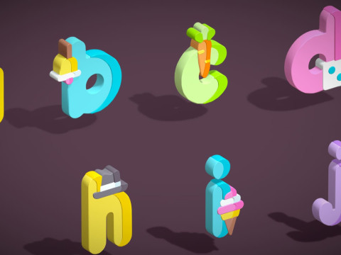 Alfabety Toon - pakiet kreskówek Low Poly 3 - dzieci uczące się zasobów 3D - litery Model 3D