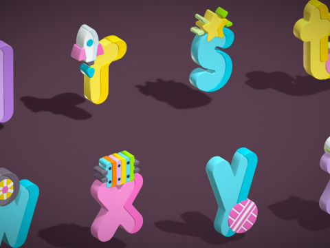 Alfabety Toon - pakiet kreskówek Low Poly 3 - dzieci uczące się zasobów 3D - litery Model 3D