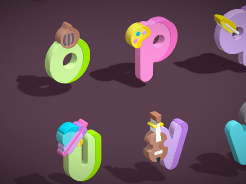 Alfabety Toon - pakiet kreskówek Low Poly 3 - dzieci uczące się zasobów 3D - litery Model 3D