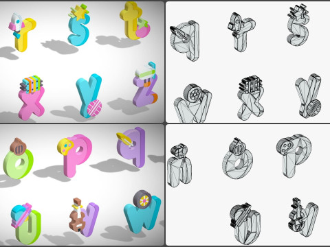 Alfabety Toon - pakiet kreskówek Low Poly 3 - dzieci uczące się zasobów 3D - litery Model 3D