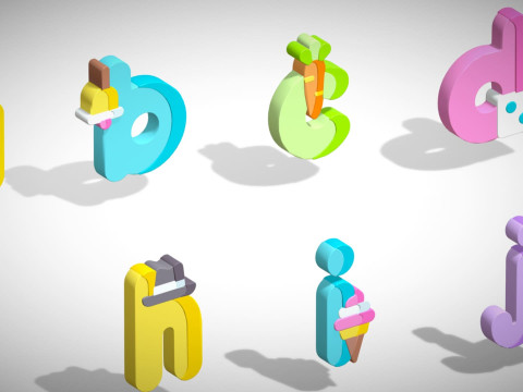 Alfabety Toon - pakiet kreskówek Low Poly 3 - dzieci uczące się zasobów 3D - litery Model 3D