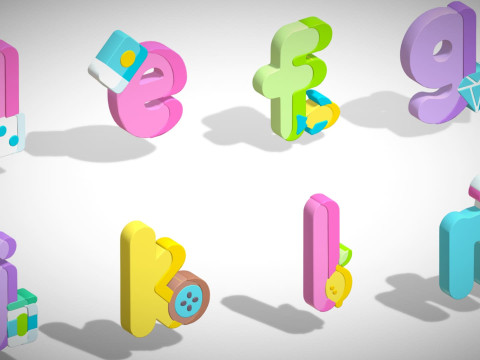 Alfabety Toon - pakiet kreskówek Low Poly 3 - dzieci uczące się zasobów 3D - litery Model 3D
