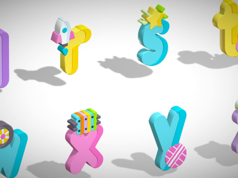 Alfabety Toon - pakiet kreskówek Low Poly 3 - dzieci uczące się zasobów 3D - litery Model 3D