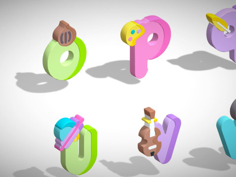 Alfabety Toon - pakiet kreskówek Low Poly 3 - dzieci uczące się zasobów 3D - litery Model 3D