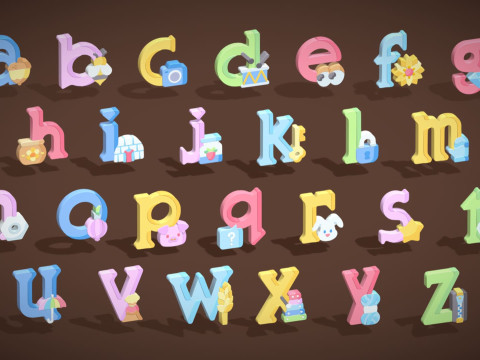 Toon Alphabets - Low Poly Cartoon Pack 5 - Kids Learning 3D Assets - Letters Modello 3D