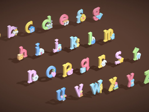 Toon Alphabets - Low Poly Cartoon Pack 5 - Kids Learning 3D Assets - Letters Modello 3D