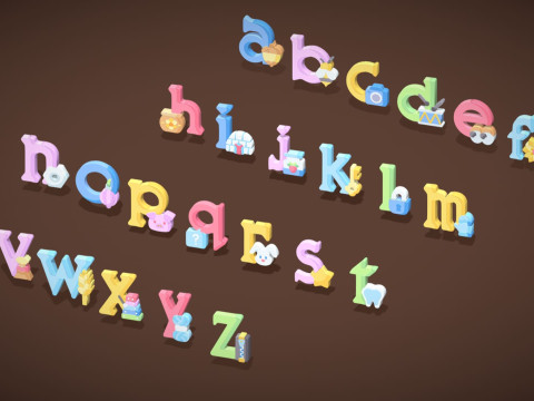 Toon Alphabets - Low Poly Cartoon Pack 5 - Kids Learning 3D Assets - Letters Modello 3D