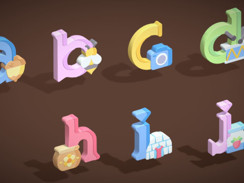 Toon Alphabets - Low Poly Cartoon Pack 5 - Kids Learning 3D Assets - Letters Modello 3D
