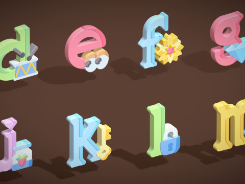 Toon Alphabets - Low Poly Cartoon Pack 5 - Kids Learning 3D Assets - Letters Modello 3D
