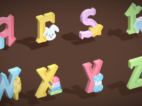 Toon Alphabets - Low Poly Cartoon Pack 5 - Kids Learning 3D Assets - Letters Modello 3D