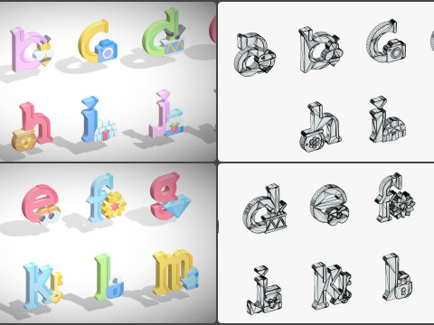 Toon Alphabets - Low Poly Cartoon Pack 5 - Kids Learning 3D Assets - Letters Modello 3D