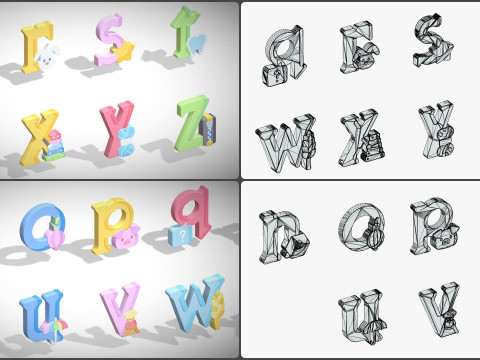 Toon Alphabets - Low Poly Cartoon Pack 5 - Kids Learning 3D Assets - Letters Modello 3D