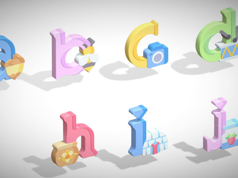 Toon Alphabets - Low Poly Cartoon Pack 5 - Kids Learning 3D Assets - Letters Modello 3D