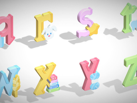 Toon Alphabets - Low Poly Cartoon Pack 5 - Kids Learning 3D Assets - Letters Modello 3D