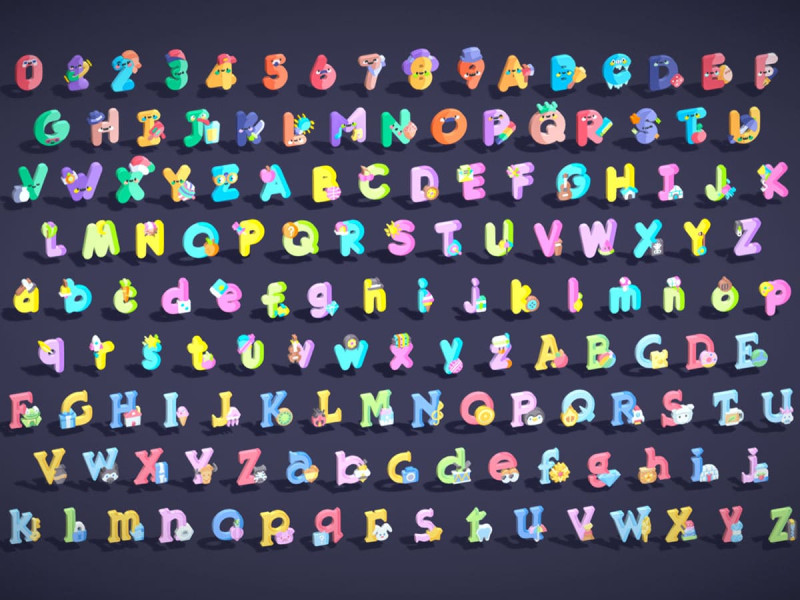 Toon Alphabets Numbers Mega Pack - Low Poly Cartoon Pack - Kids Learning Kit 3D Model .c4d .max .obj .3ds .fbx .stl .blend
