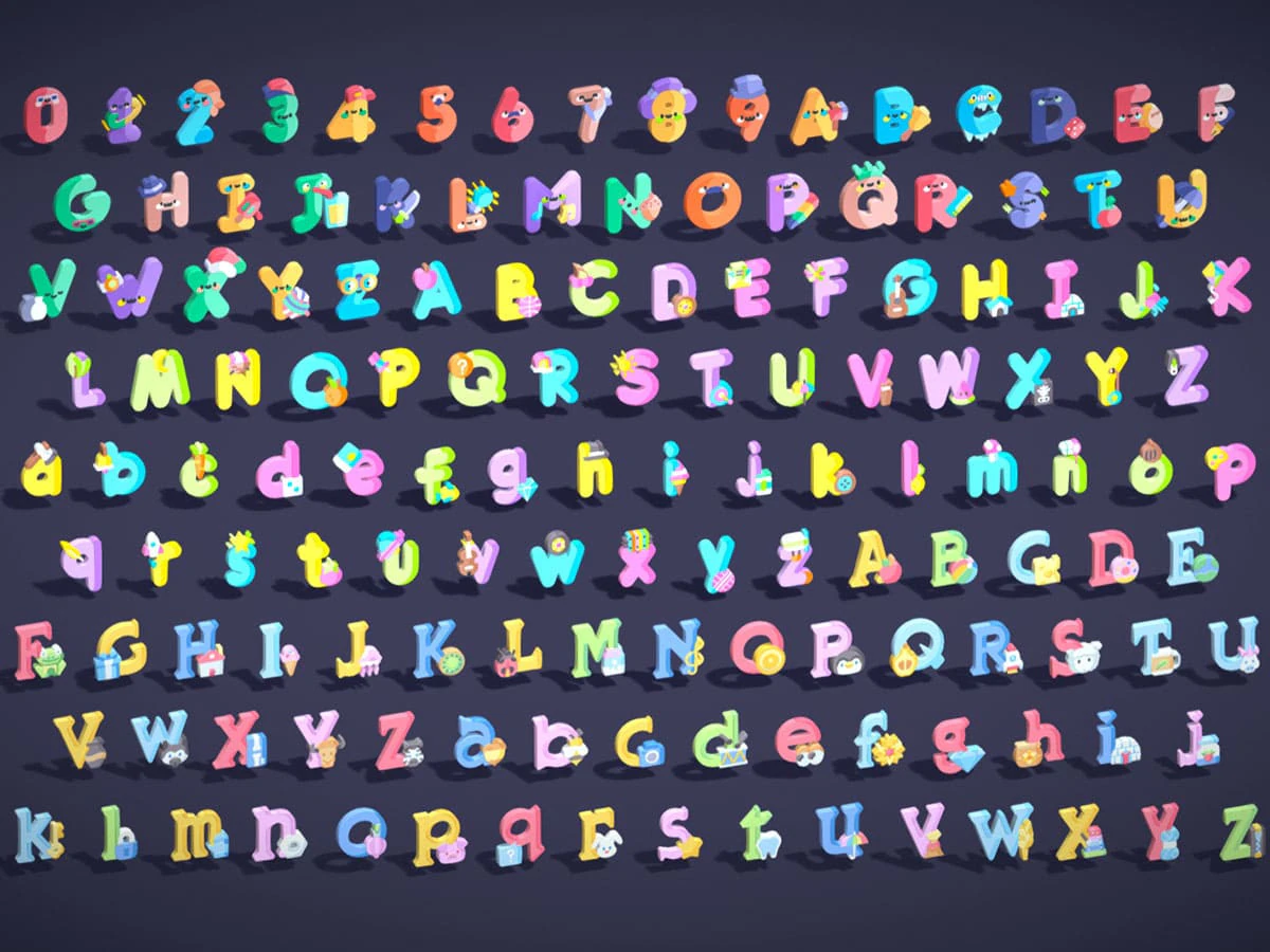 Toon Alphabets Numbers Mega Pack - Low Poly Cartoon Pack - Kids Learning Kit 3D Model .c4d .max .obj .3ds .fbx .stl .blend