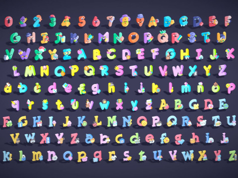Toon Alphabets Numbers Mega Pack - Low Poly Cartoon Pack - Kids Learning Kit Modelo 3D