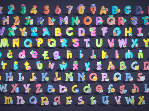 Toon Alphabets Numbers Mega Pack - Low Poly Cartoon Pack - Kids Learning Kit 3D Model