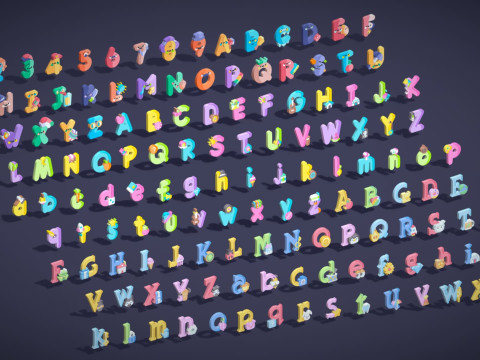 Toon Alphabets Numbers Mega Pack - Low Poly Cartoon Pack - Kids Learning Kit 3D Model