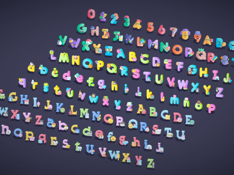 Toon Alphabets Numbers Mega Pack - Low Poly Cartoon Pack - Kids Learning Kit 3D Model