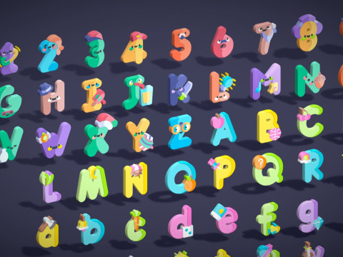 Toon Alphabets Numbers Mega Pack - Low Poly Cartoon Pack - Kids Learning Kit 3D Model