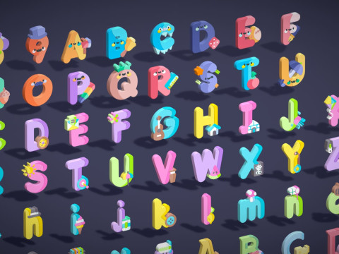 Toon Alphabets Numbers Mega Pack - Low Poly Cartoon Pack - Kids Learning Kit 3D Model