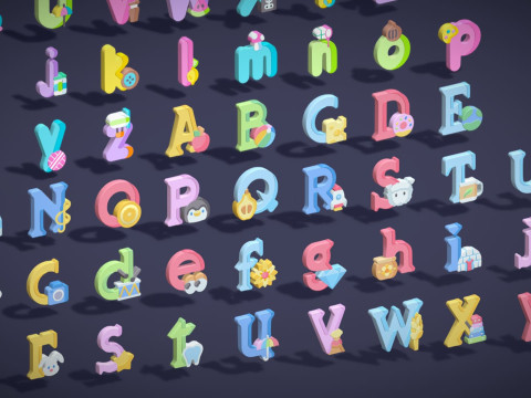 Toon Alphabets Numbers Mega Pack - Low Poly Cartoon Pack - Kids Learning Kit 3D Model