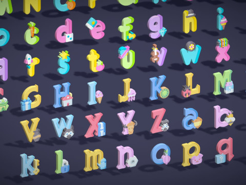 Toon Alphabets Numbers Mega Pack - Low Poly Cartoon Pack - Kids Learning Kit 3D Model